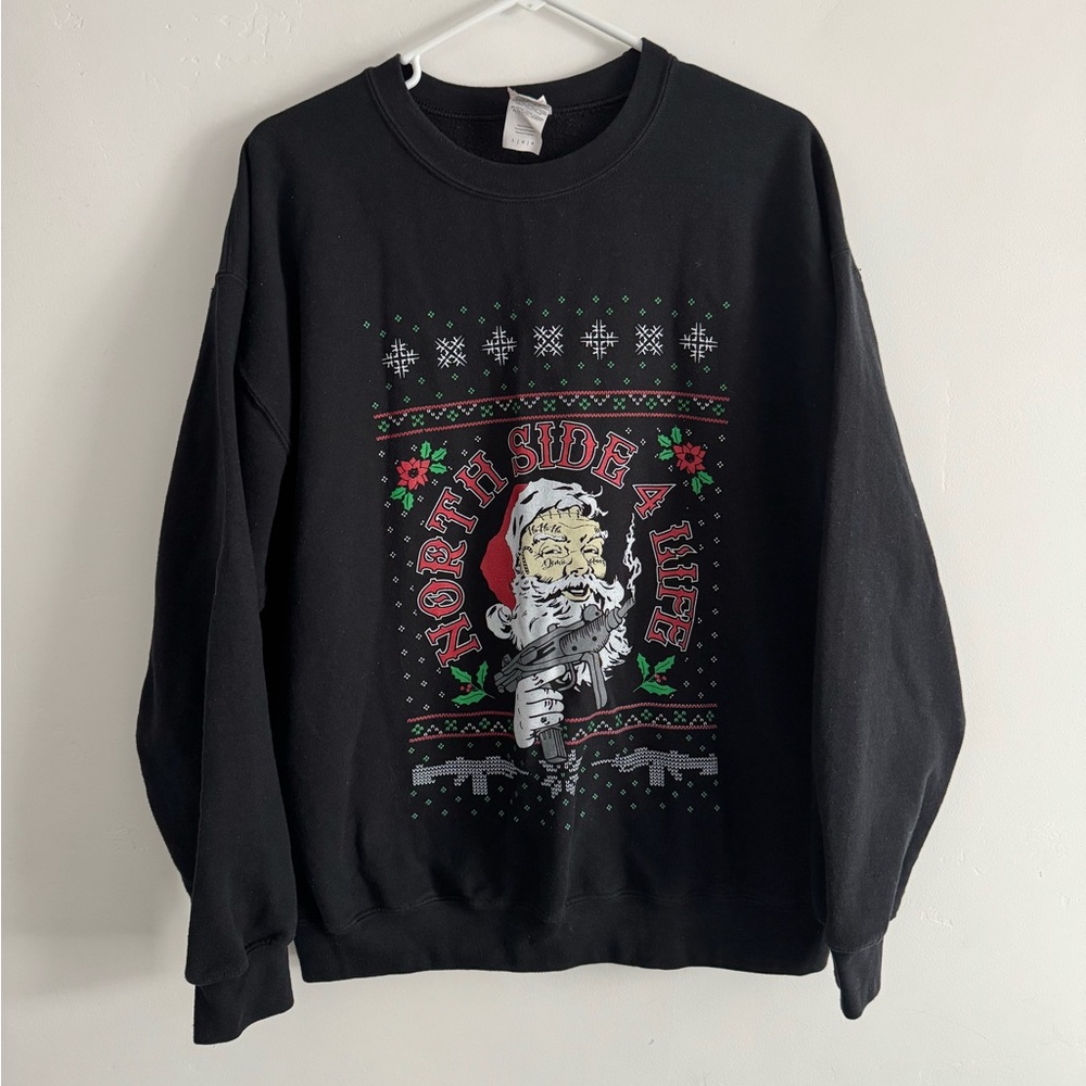 Gildan Black Santa 'North Side 4 Life' Graphic Crewneck